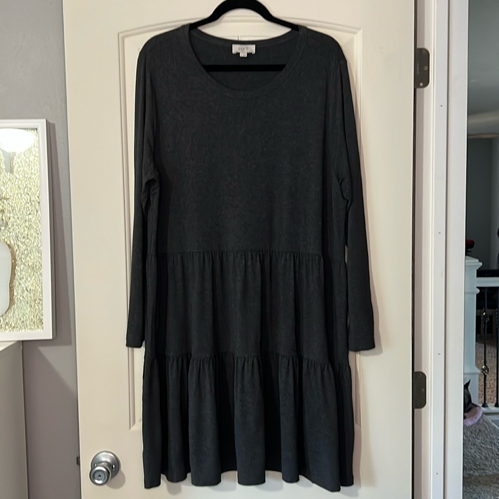 LOFT Heather Grey Tiered Knit Babydoll Dress Size XL